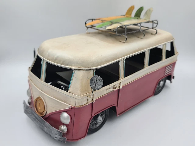 Volkswagen Deluxe Bus Metal Decor VW Van Roof Rack Surfboards Collectible Art