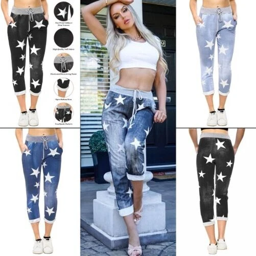 FEMMES TOILE IMPRIM Italien Jeans Coton D contract Style Jogger