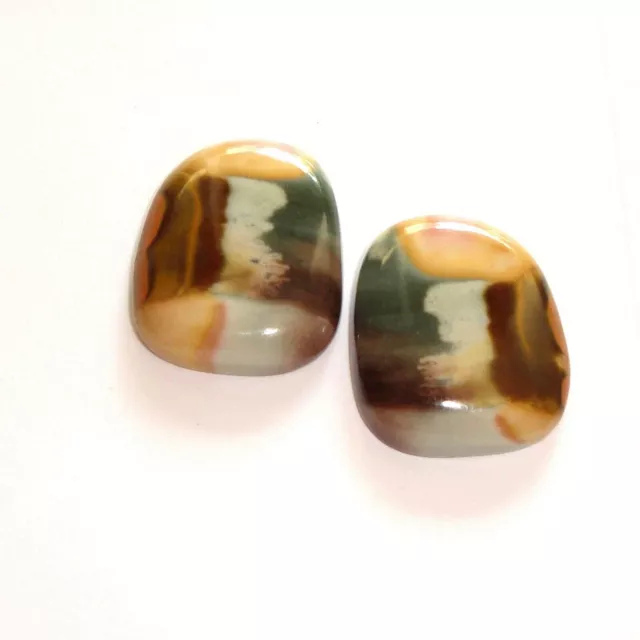 2x Jaspe Impérial - Paire Fantaisie Cabochon 25.5x21.5x5.25mm (0999)