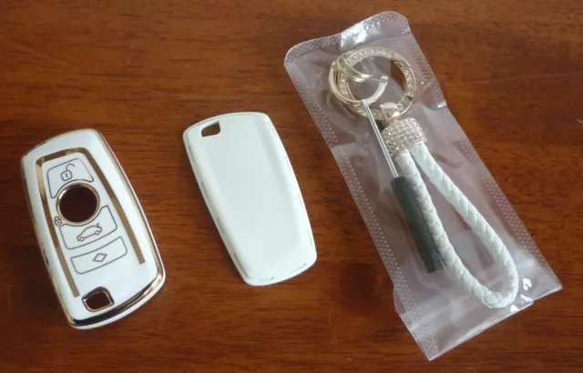 Key Fob Cover Case And Decorative Keyring Chain For Bmw Series 1 - 2010 Onwards
