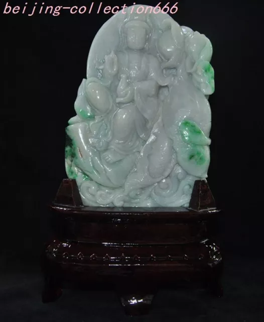 10" 100% Natural Emerald Green Jade Jadeite guanyin goddess Tara Buddha Statue