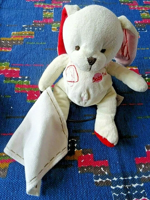 Np / Peluche Doudou  Baby Nat Lapin Mouchoir  Ecru Blanc Rouge  Rose  Tbe