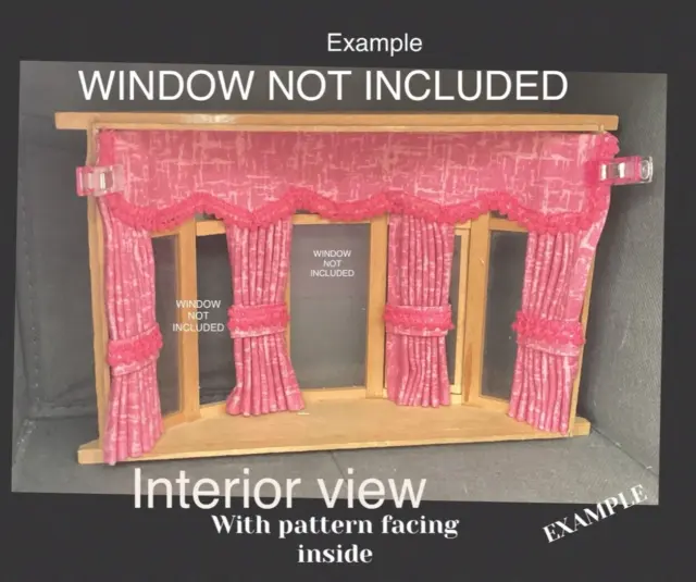 Bay Window Curtains Deep Pink Patterned- 1:12Th Scale Dolls House