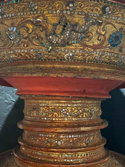 Antique The offering Box Burma Burmese Painted Dragon Tayo Lacquer Asian 20th 3
