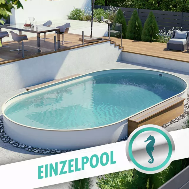 Ovalbecken Pool 4,00 x 8,00 x 1,20 M Sable, Abdeckfolie 0,8 MM, Rampe Style 2