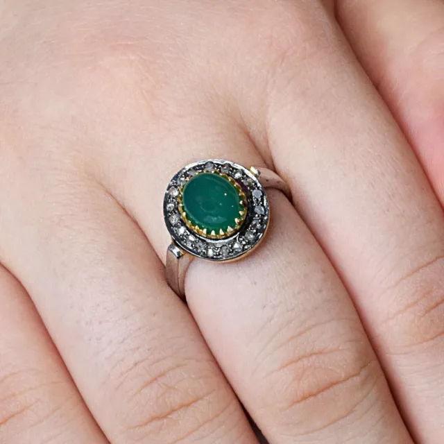 NATURAL EMERALD & Pave Diamond Ring, 925 Sterling Silver, Emerald Ring ...
