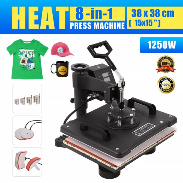 8IN1 Transfer T-Shirt Mug Plate Hat 15"x15" Combo Sublimation Heat Press Machine