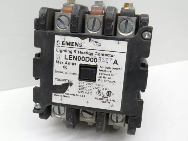 Siemens LEN00D003277 Lighting & Heating Contactor 60A, 240/277V Coil 3