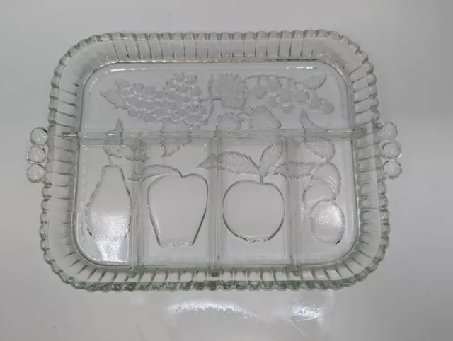 Vintage Indiana Glass 5 Part Divided Relish Tray with Embossed Fruit Motif