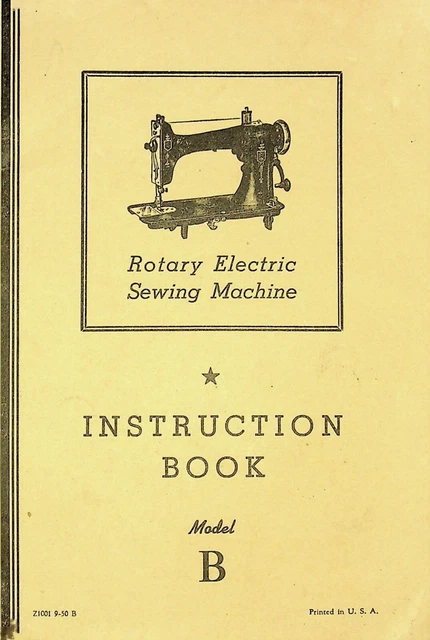Libro manual de instrucciones de máquina de coser eléctrica Rotary modelo B vintage - E-11