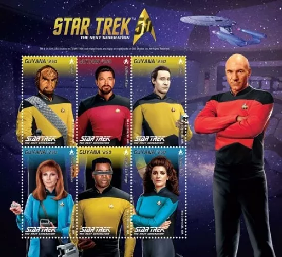 Guyana 2016 -Star Trek 50th Anniversary The Next Generation -Sheet of Six - MNH