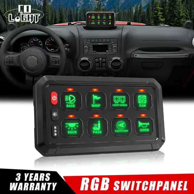 RGB 8 Gang Switch Panel On-Off LED Circuit Control For 4WD Off-Road UTV Marine