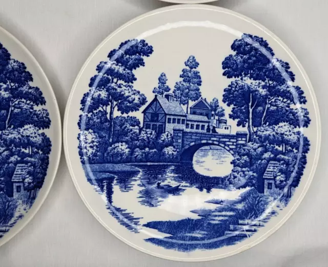 Lot of 3 - Vintage Nasco Hand Painted Plates Lakeview Japan Blue & White 9” 3