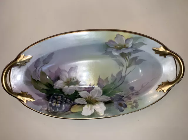 Noritake Hand Painted Floral Antique Dish Bowl Gold Handles￼