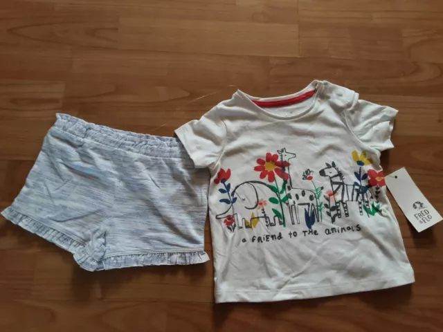 Bnwt Baby Girls Fred & Flo Animals Shorts & T Shirt Set Age 3-6M