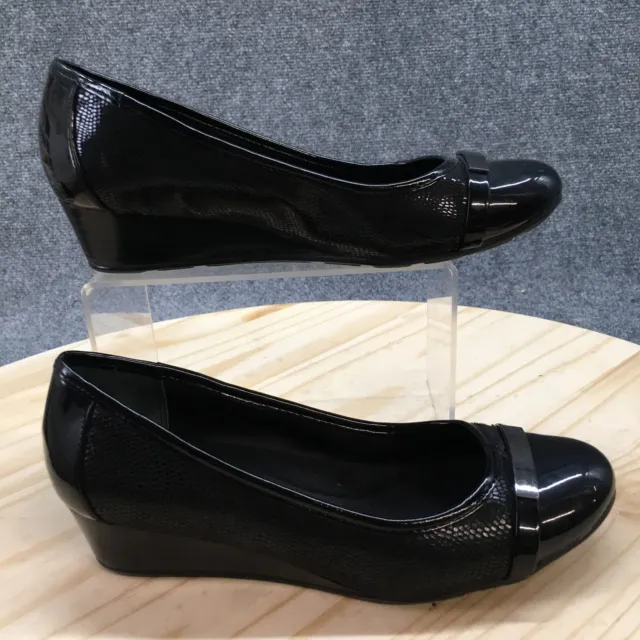 Giani Bernini Shoes Womens 7.5 M Ambir Slip On Black Patent Leather Wedge Casual