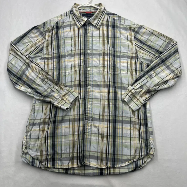 Tommy Hilfiger Mens Size Large Button Down Shirt 80’s Two Ply Cotton Plaid