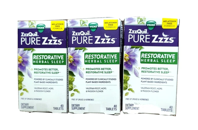Soporte para dormir a base de hierbas Vicks Pure Zzzs 3x 40 tabletas EXP 10/23