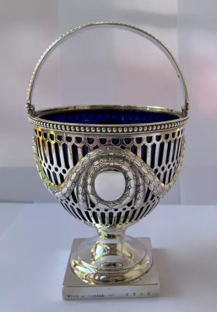 Pierced Sterling Silver Handled Bowl With Blue Glass by HUNT & ROSKELL from 1906
