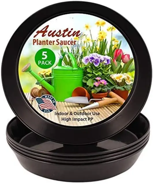 Austin Planter 16 Inch (14.2 Inch Base) 5 Pack-Plant Saucers - Black Colored Pol