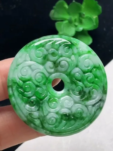 Untreated Hand-carved Emerald Green Jadeite Jade Pendant【Grade A】Antique Bi