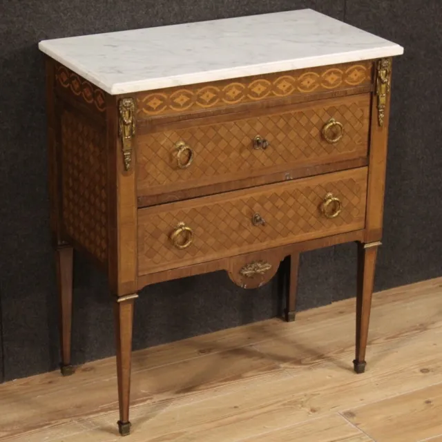 Kleine Kommode Anrichte Möbel eingelegt Holz Marmor antik Stil Louis XVI 900