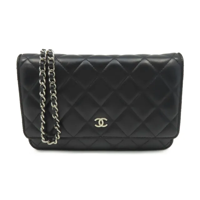 CHANEL Quilted SHW CC WOC Wallet On Chain Shoulder Lambskin Leather Black