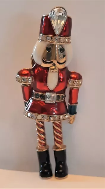 Vintage Avon Signed Christmas Nutcracker Soldier Enamel Rhinestone Brooch / Pin