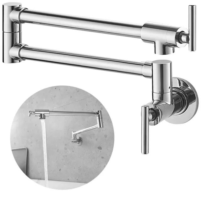 VEVOR Pot Filler Faucet Wall Mount Kitchen Pot Filler Solid Brass with 2 Handles