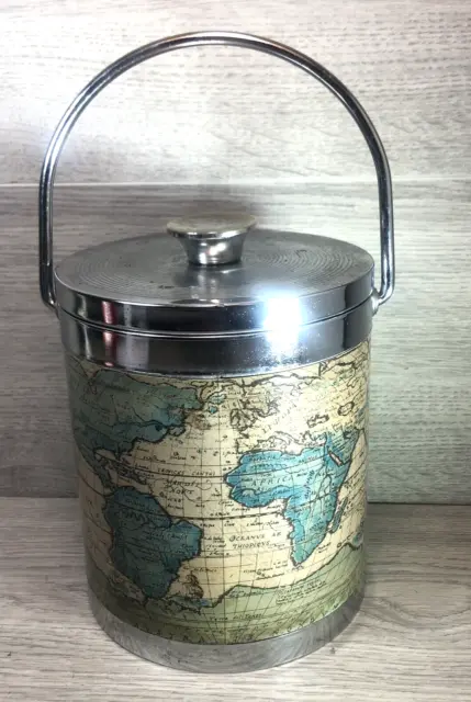 Vintage Retro World Map Ice Bucket & Lid