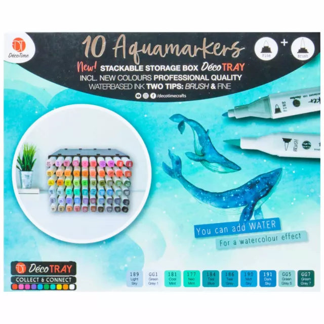 10pk Aquamarkers Calligraphy Markers Dual Tip Water Based Markers Set - Blues