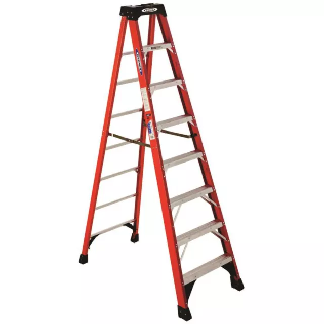 Werner 8 ft Fiberglass Step Ladder (12 ft Reach Height) 300 lb Load Capacity