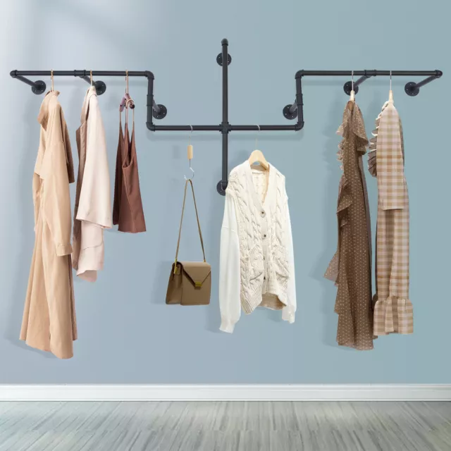 WALL MOUNTED CLOTHES Rack Industrial Pipe Clothing Garment Display Rack ...