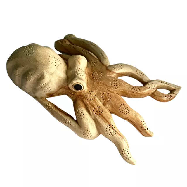 Octopus Sea-life Cephalopod Statue wood carving Sculpture Bali Wall art 2