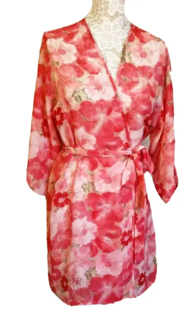 Murano Lingerie Women Robe Kimono Sleepwear Small Pink White Red Flower Tie Belt