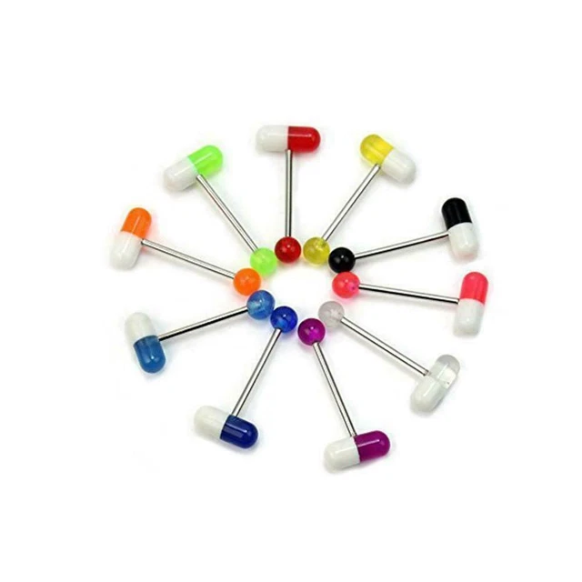 10 pcs UV Pill Tongue Bar Ring Piercing Jewellery CHOOSE SINGL Hot BULK K9P3
