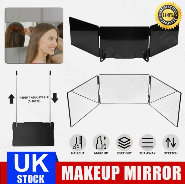 Trifold Mirror 360° Barber Mirror Adjustable Brackets Hanging Self Mirror 3 Way*