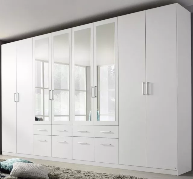 Kleiderschrank 8-türig Bingen B 360 cm mit Spiegel Schubkästen in Weiß