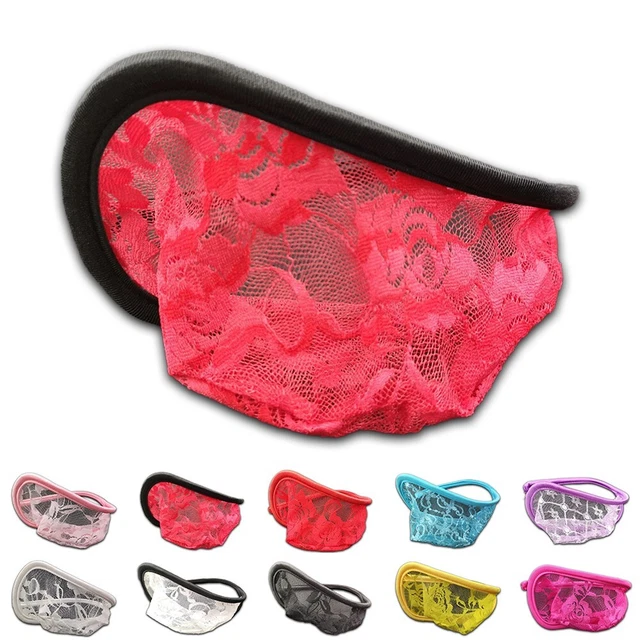 LACE SHEER MEN'S Cstring Panties with Crotchless Design and Bulge Pouch