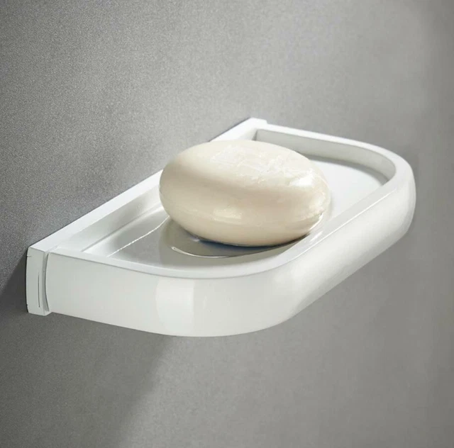 Bathroom Brass Bath Soap Dish Plate Holder Wall Mount Storage Hanger Shelf White