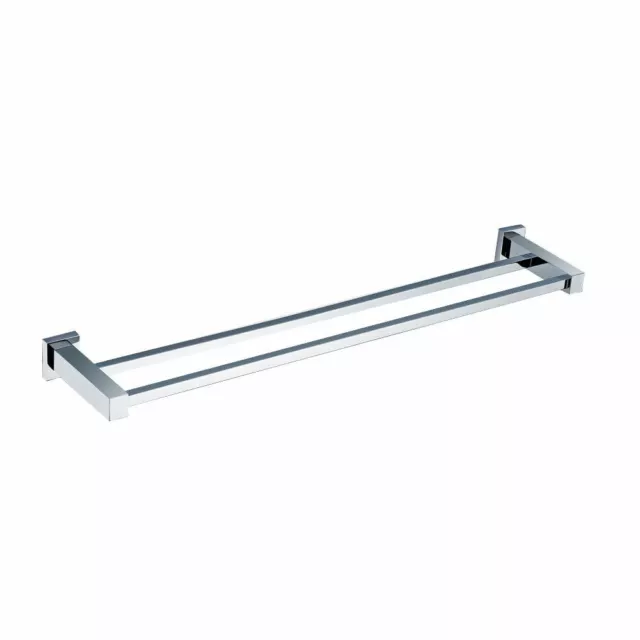 Chromed Brass Square Bathroom Accessory - Double Towel Bar Rail Holder