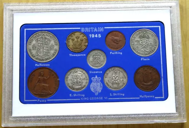 1945 King George VI Great Britain 9 Coin Year Set in Perspex Case inc Silver