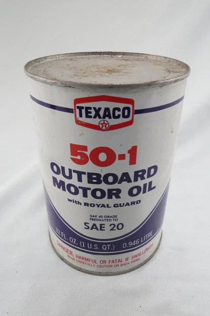 Texaco 50-1 Outboard Motor Oil SAE 20 Can 32 oz 1 Qt Unopened Full Vintage 1970s
