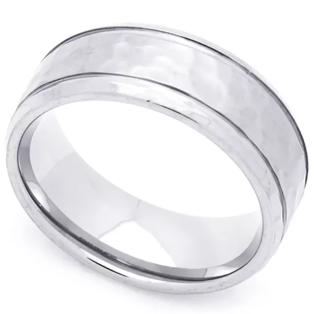 Men Fashion 8MM Stainless Steel Hammered Wedding Band Ring