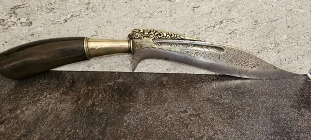 Vintage Balinese ceremonial knife circa 1926 with horn handle and gilt. 39cm.