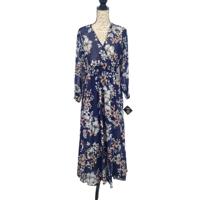 Kate and Lily NWT Long Sleeve Floral Maxi Dress Navy Size 4
