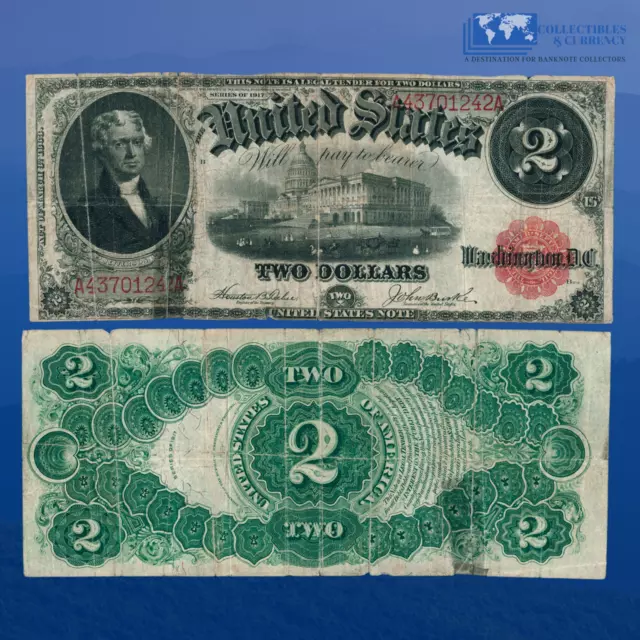 Fr.57 1917 $2 Two Dollars "BRACELLET REVERSE" Legal Tender Note, VF Tape #01242