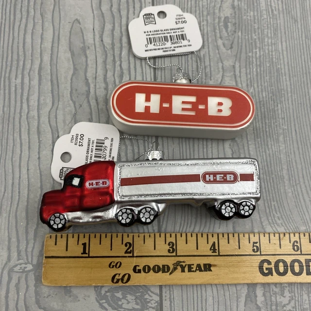 LOT 2 HEB CHRISTMAS TREE ORNAMENTS Logo Store Sign Semi Truck 24.95