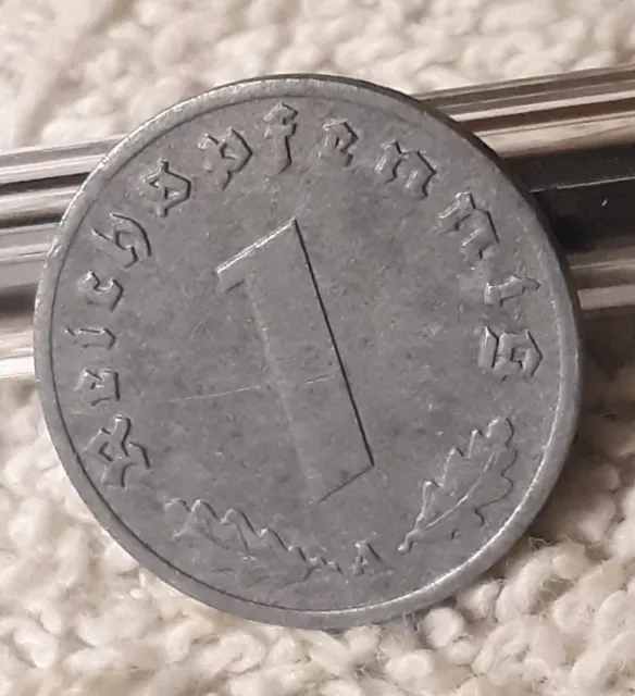 German 1 Reichspfennig ~ Germany ~ WW2 1pf Coin 1943-A Heavily Circulated Coin