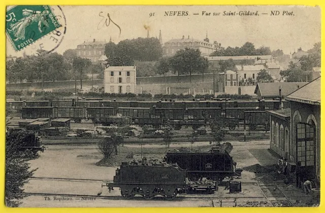 cpa NEVERS en 1910 (Nièvre) Vue sur SAINT GILDARD GARE TRAINS de MARCHANDISES